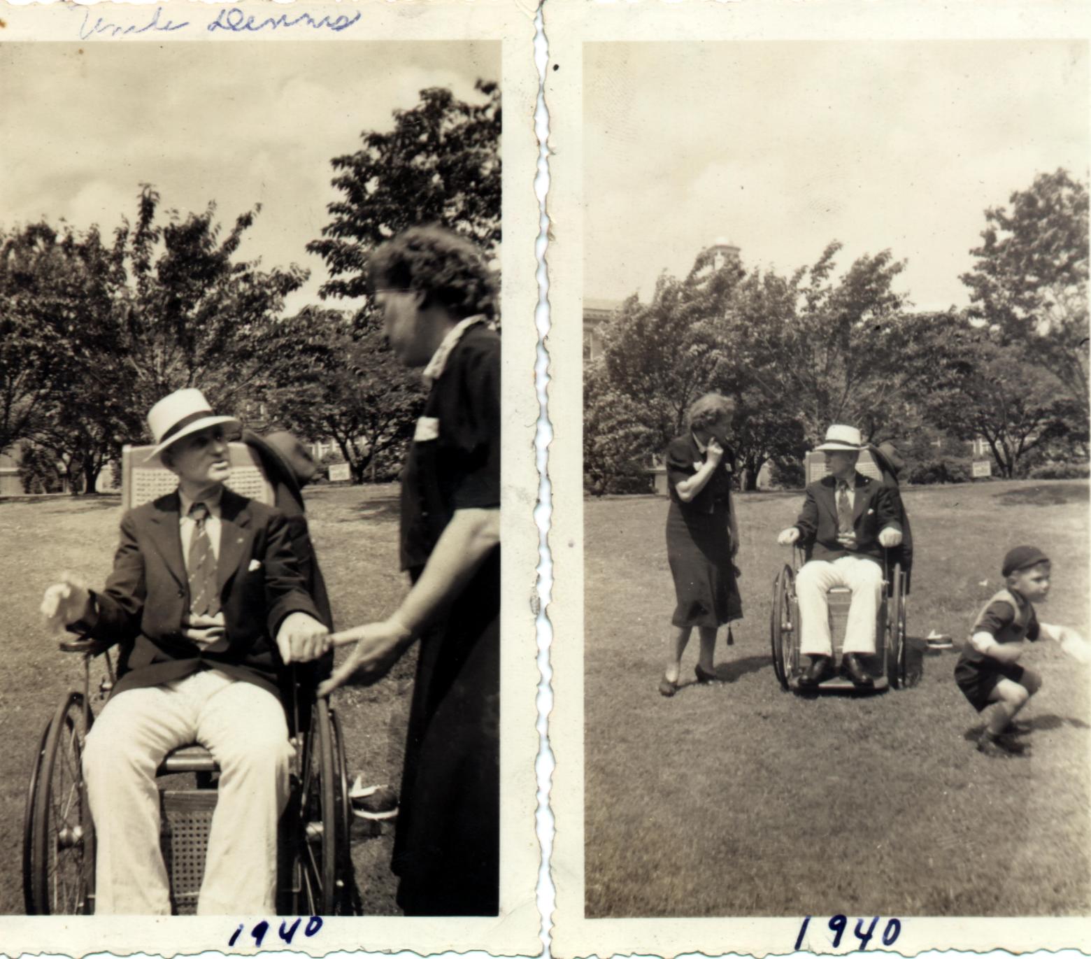 Denis Healy in wheelchair