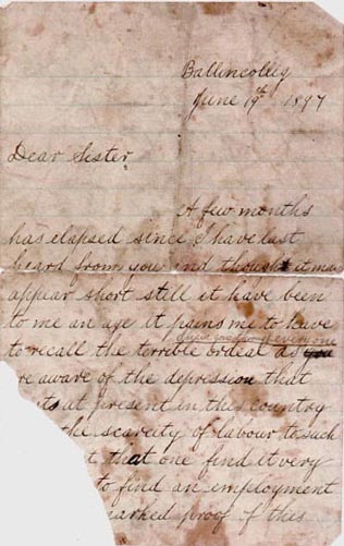 Elizabeth Healy's letter, Page 1